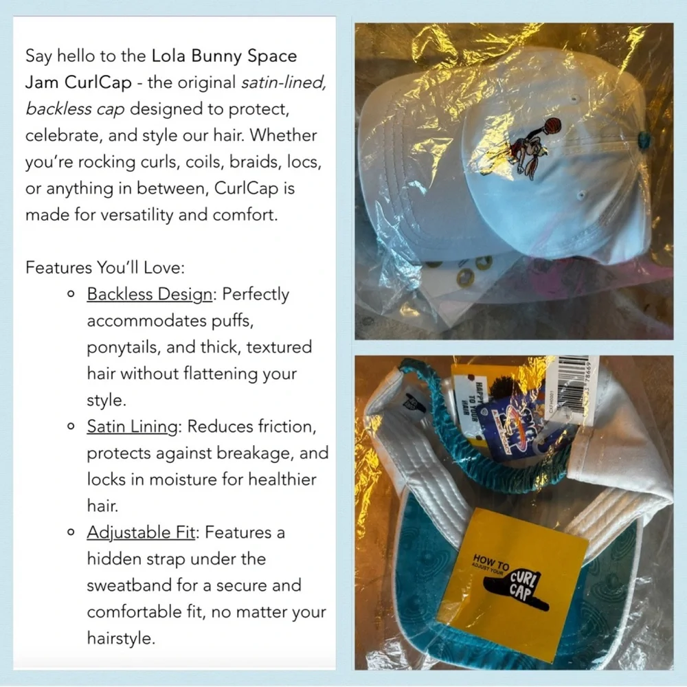 Space Jam CURLCAP backless Baseball Hat for natural hair NWT